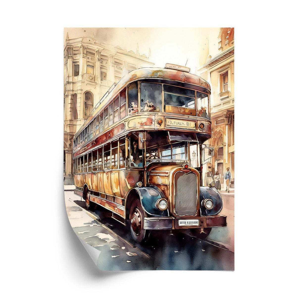 Plakat - London bus i vintage akvarel stil