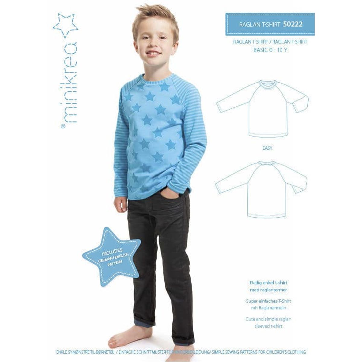 Raglan t-shirt, str. 0-10 år - Minikrea 50222