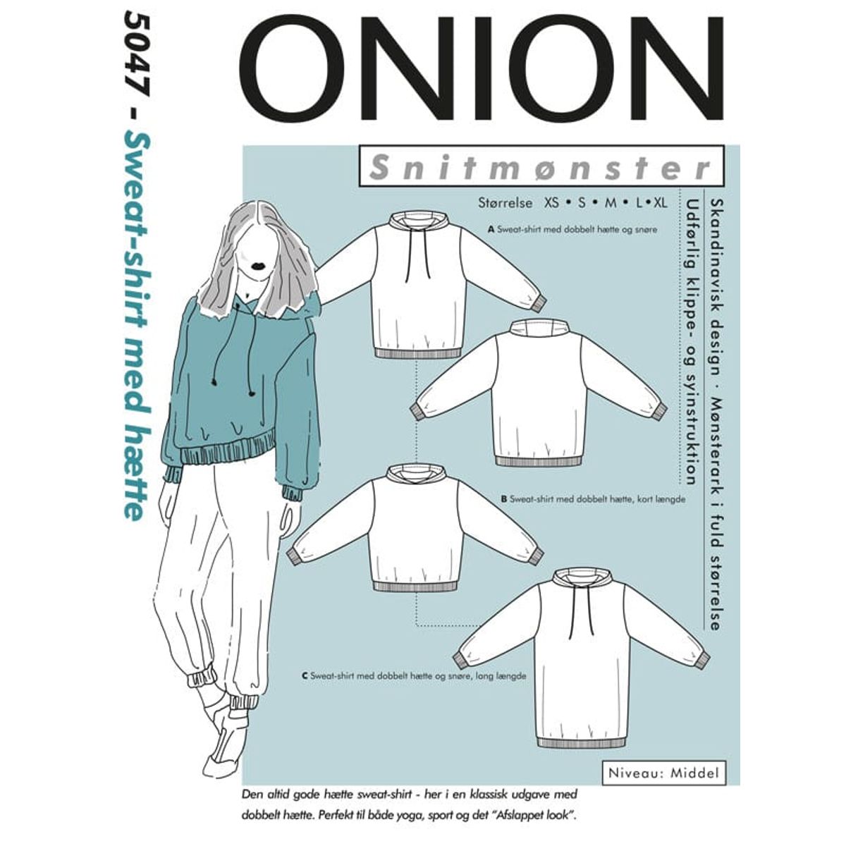 Sweat-shirt med hætte, str.XS-XL - Onion 5047