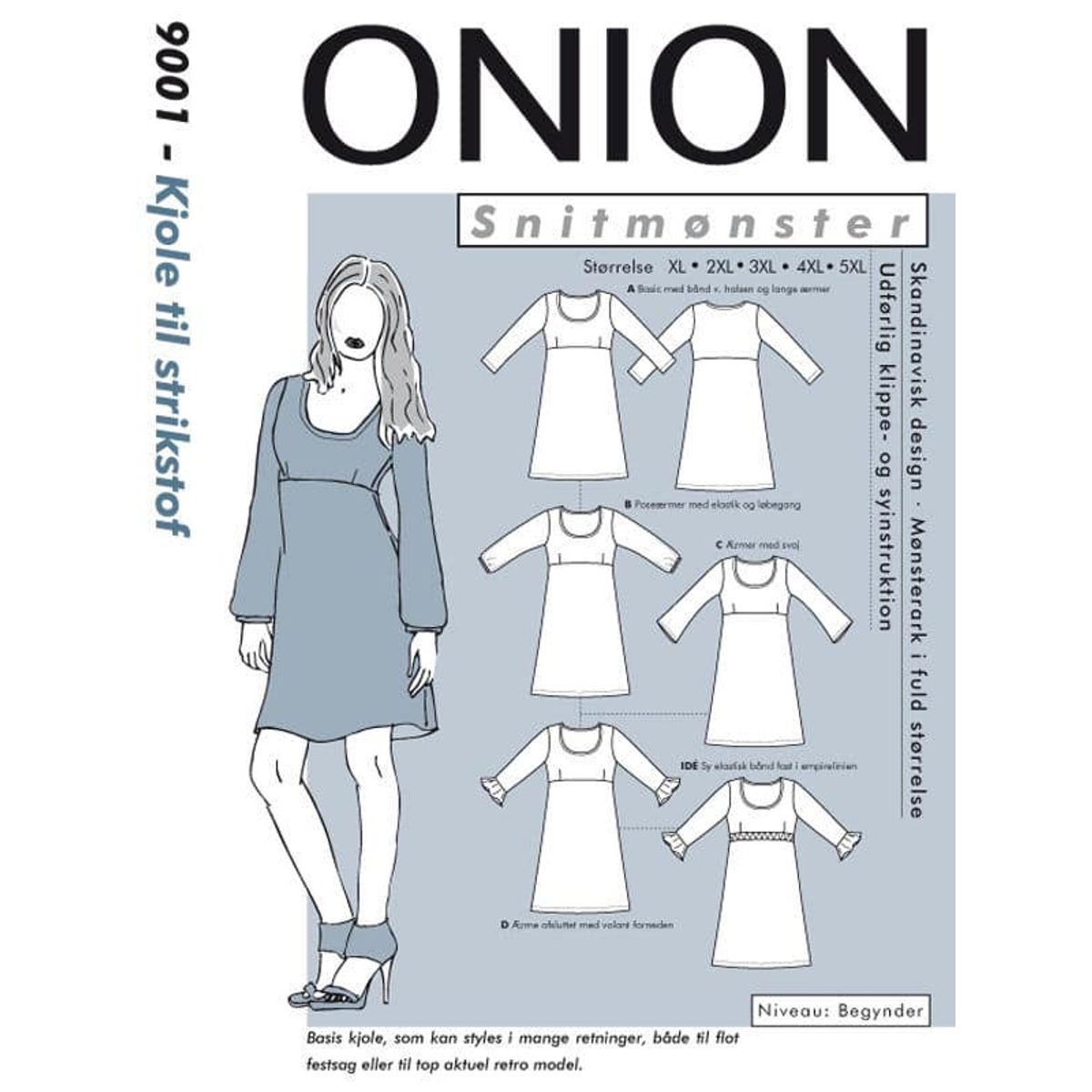 Kjole til strikstof, str. XL-5XL - Onion 9001