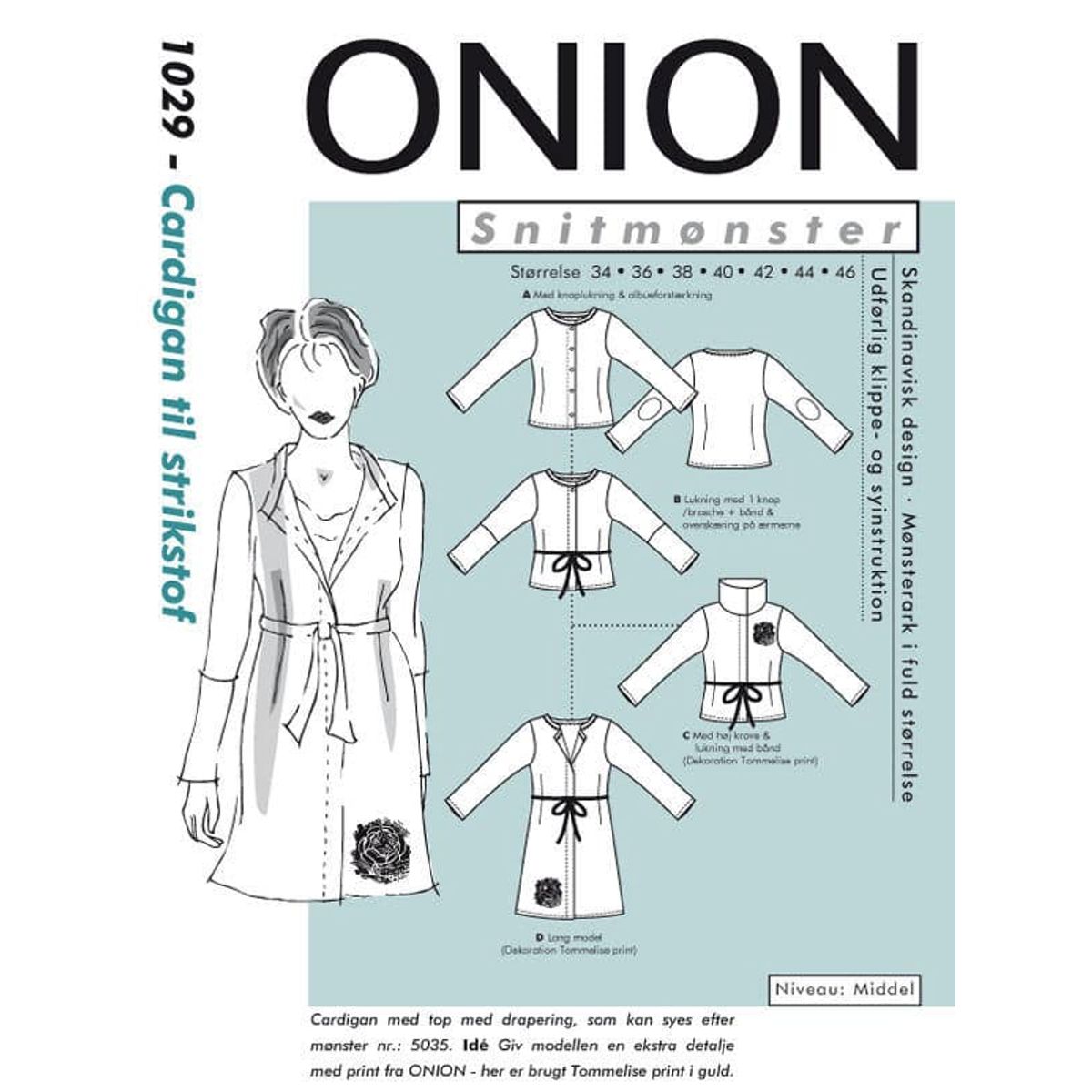 Onion cardigan til strikstof, str. 34-46 - Onion 1029