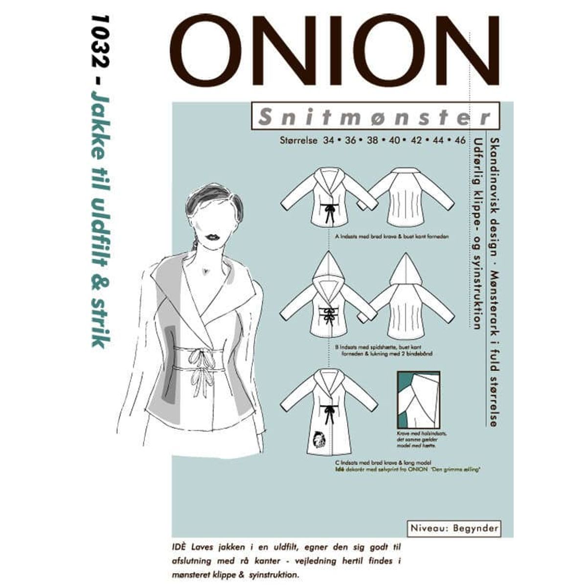 Onion jakke til uldfilt og strik, str. 34-46 - Onion 1032