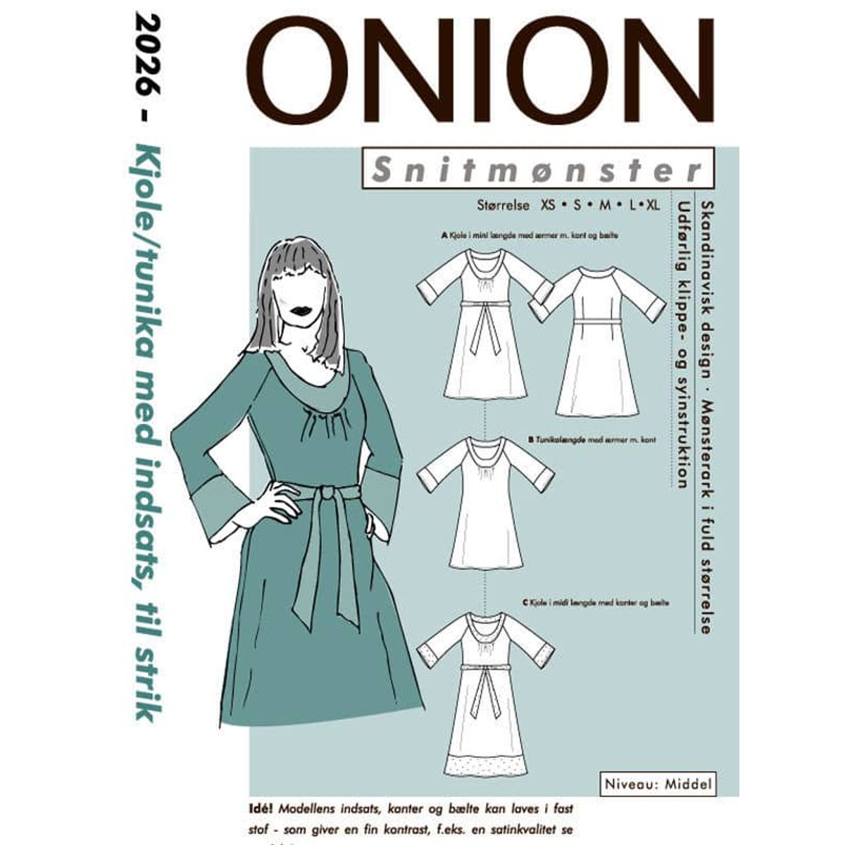 Onion kjole/tunika med indsats, til strik, str. XS-XL - Onion 2026