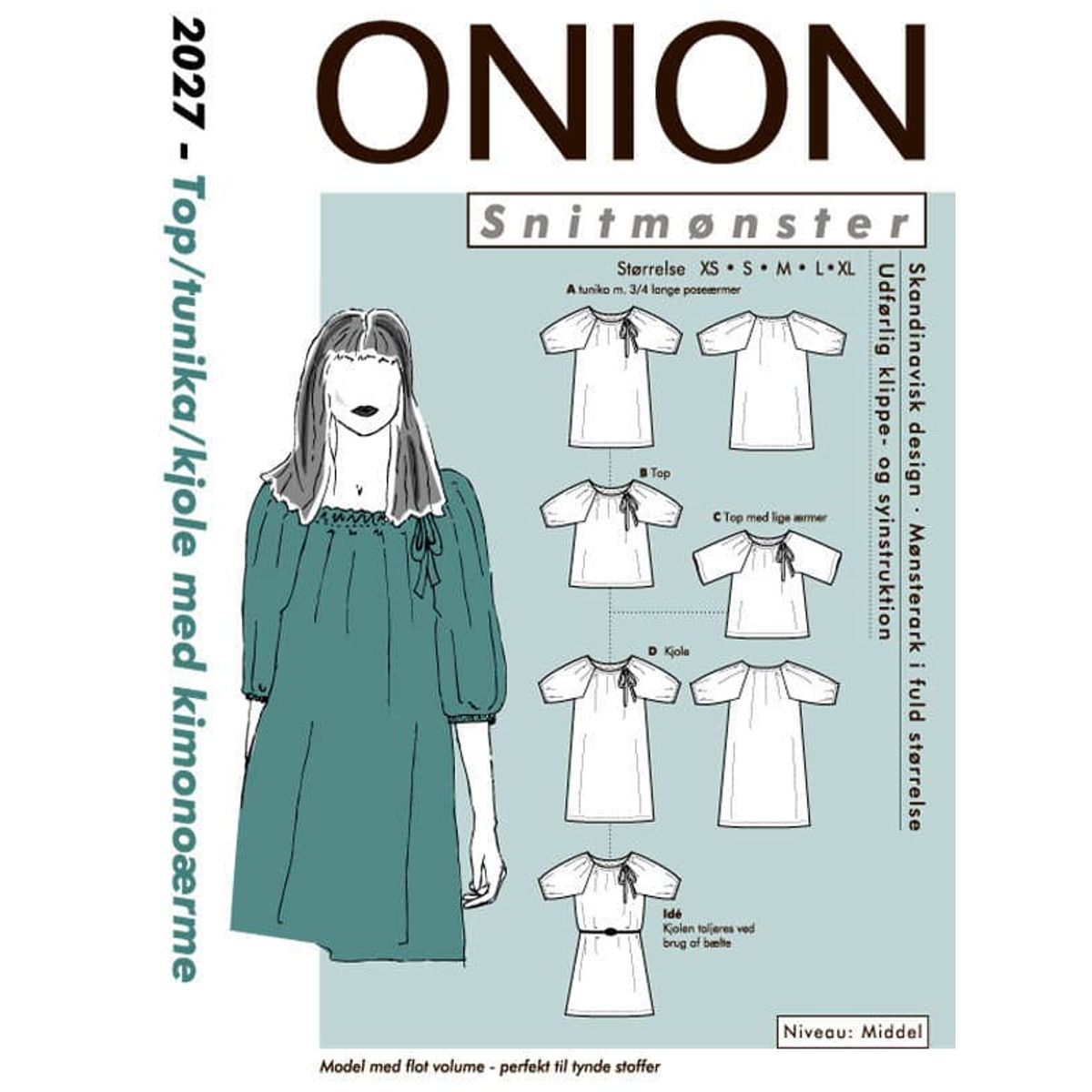 Onion top/tunika/kjole med kimonoærmer, str. XS-XL - Onion 2027