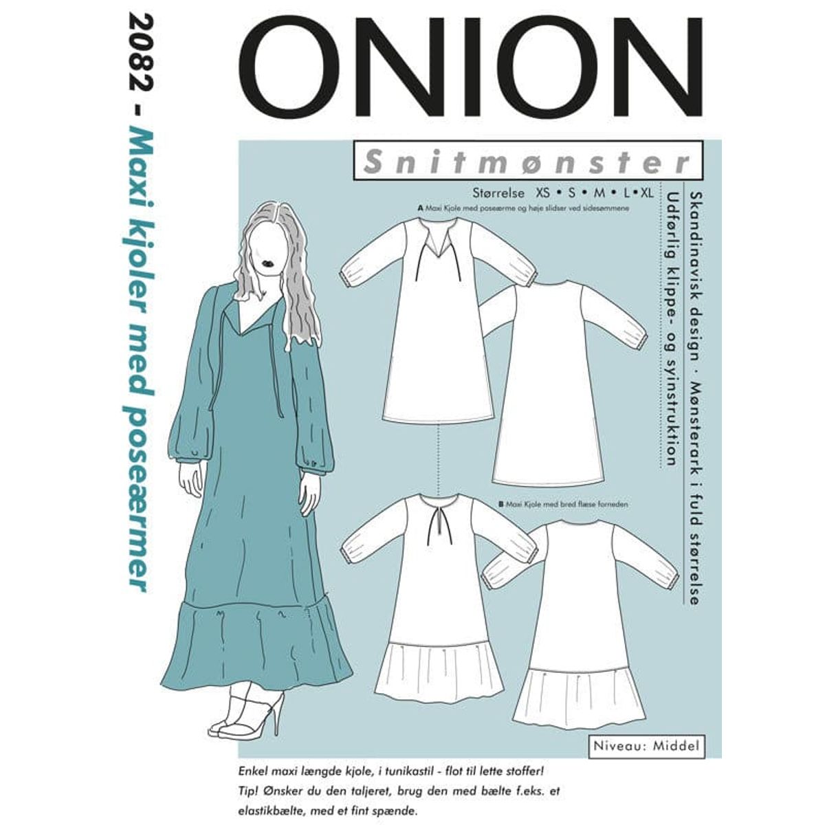 Maxi kjoler med poseærmer, str.XS-XL - Onion 2082