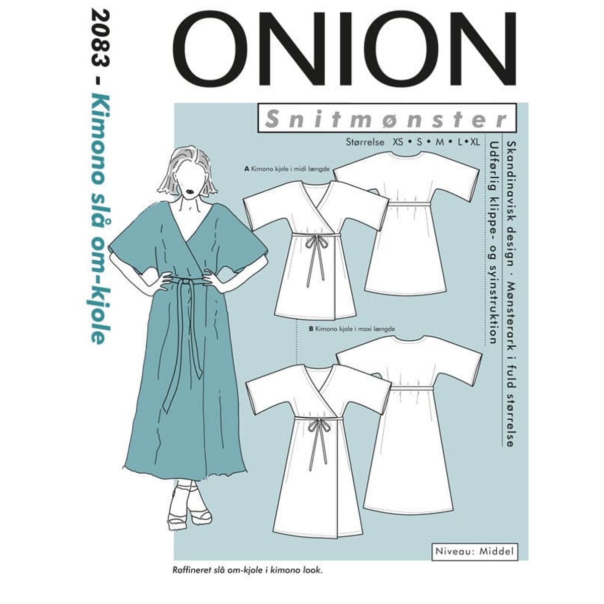 Kimono slå om-kjole, str.XS-XL - Onion 2083