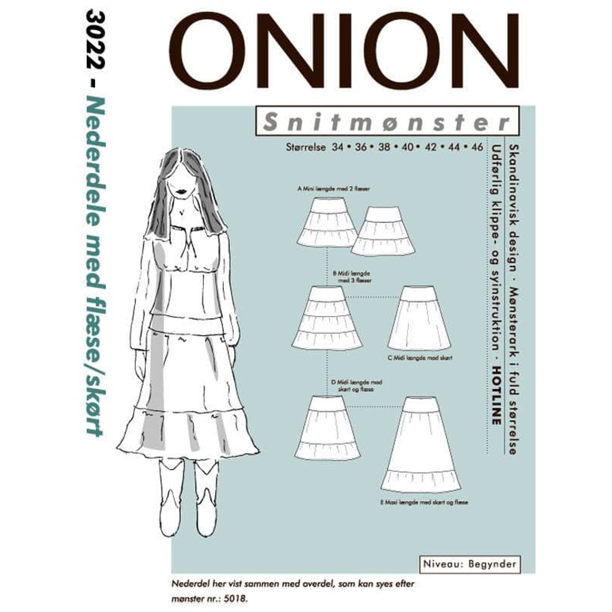 Nederdele med flæse/skørt, str. 34-46 - Onion 3022