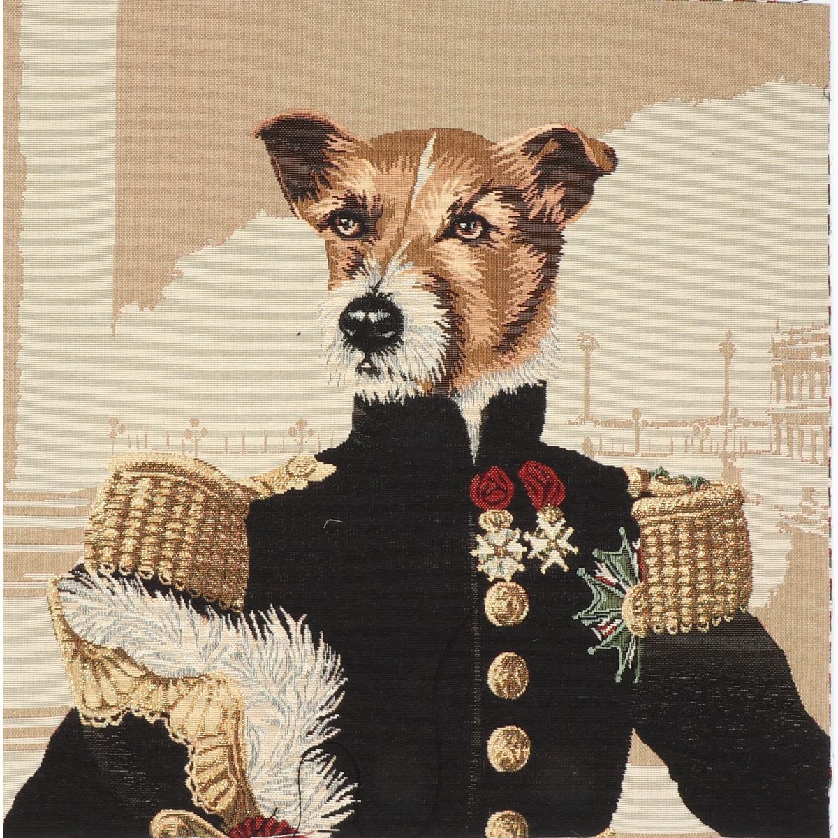 Hund i uniform med guldglimmer 45x45 cm - Gobelin - 50% Bomuld, 50% Polyester