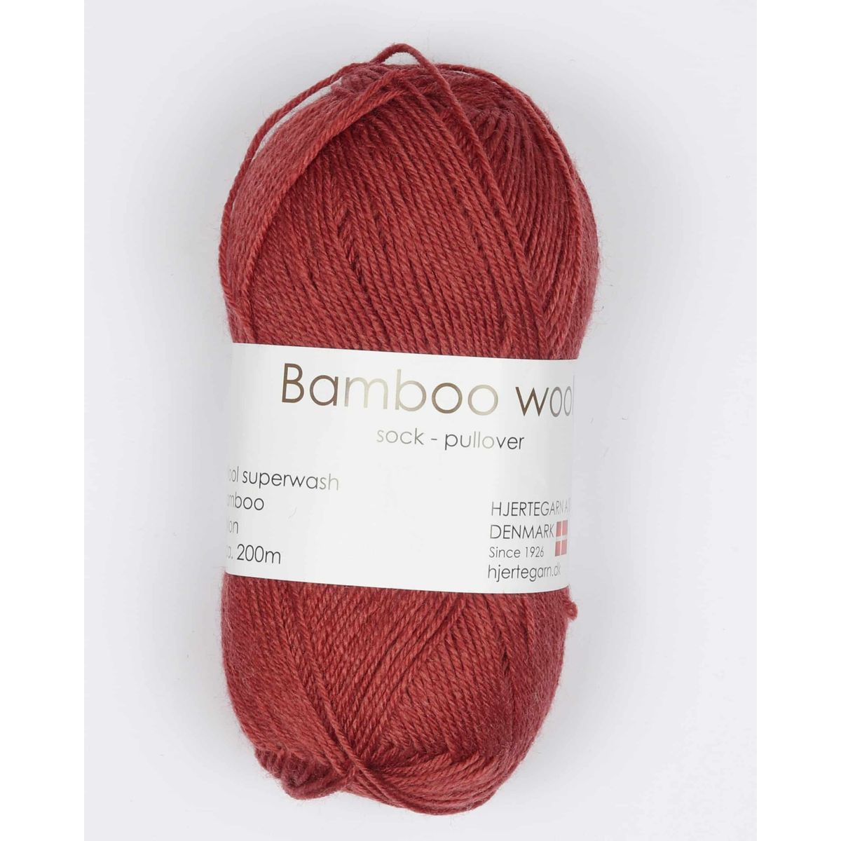 Bamboo Wool fra Hjertegarn i mange farver - 1426 rustrød - 15% Nylon, 30% Bambus, 55% Uld