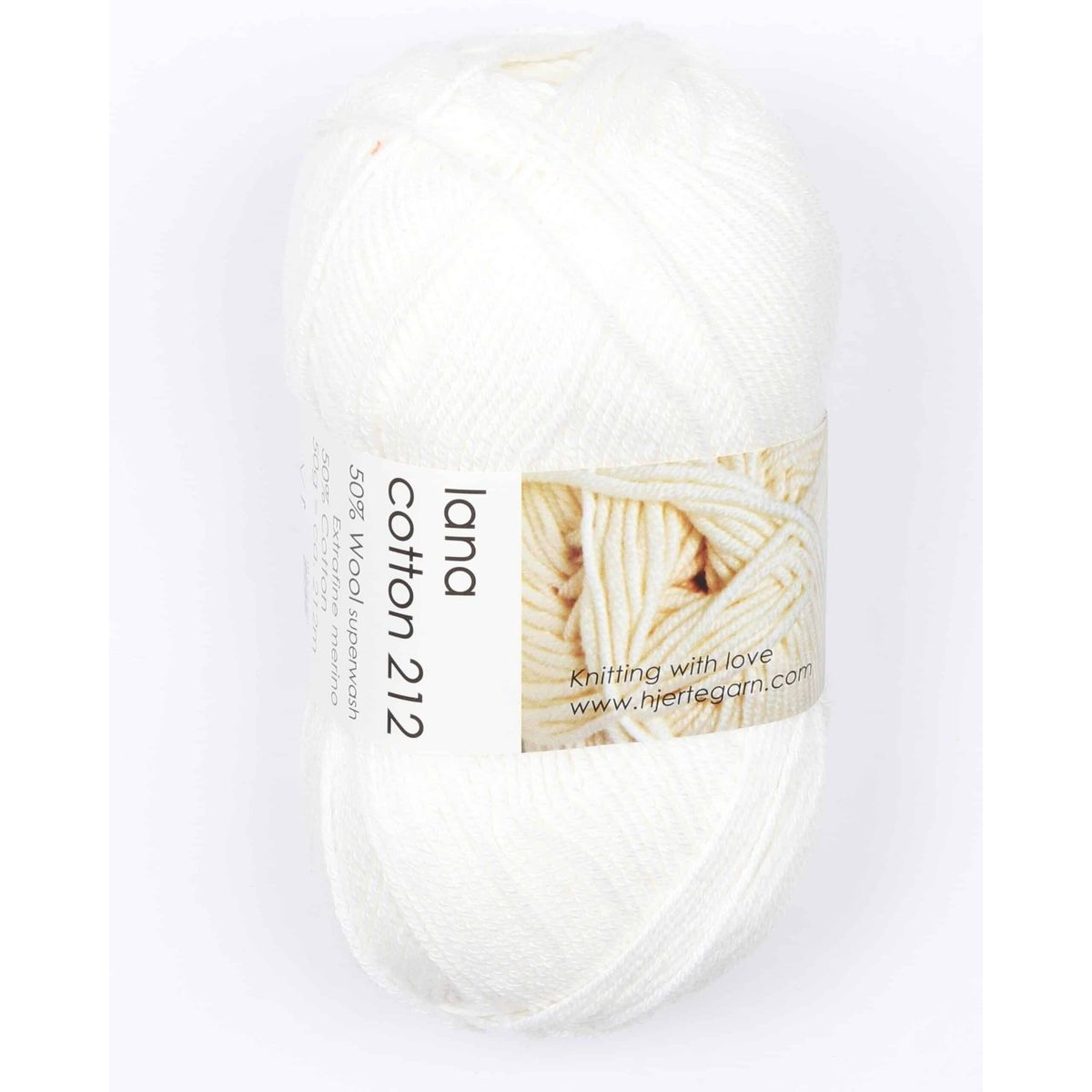 Lana Cotton 212 fra Hjertegarn i mange farver - 1090 hvid - 50% Bomuld, 50% Merinould