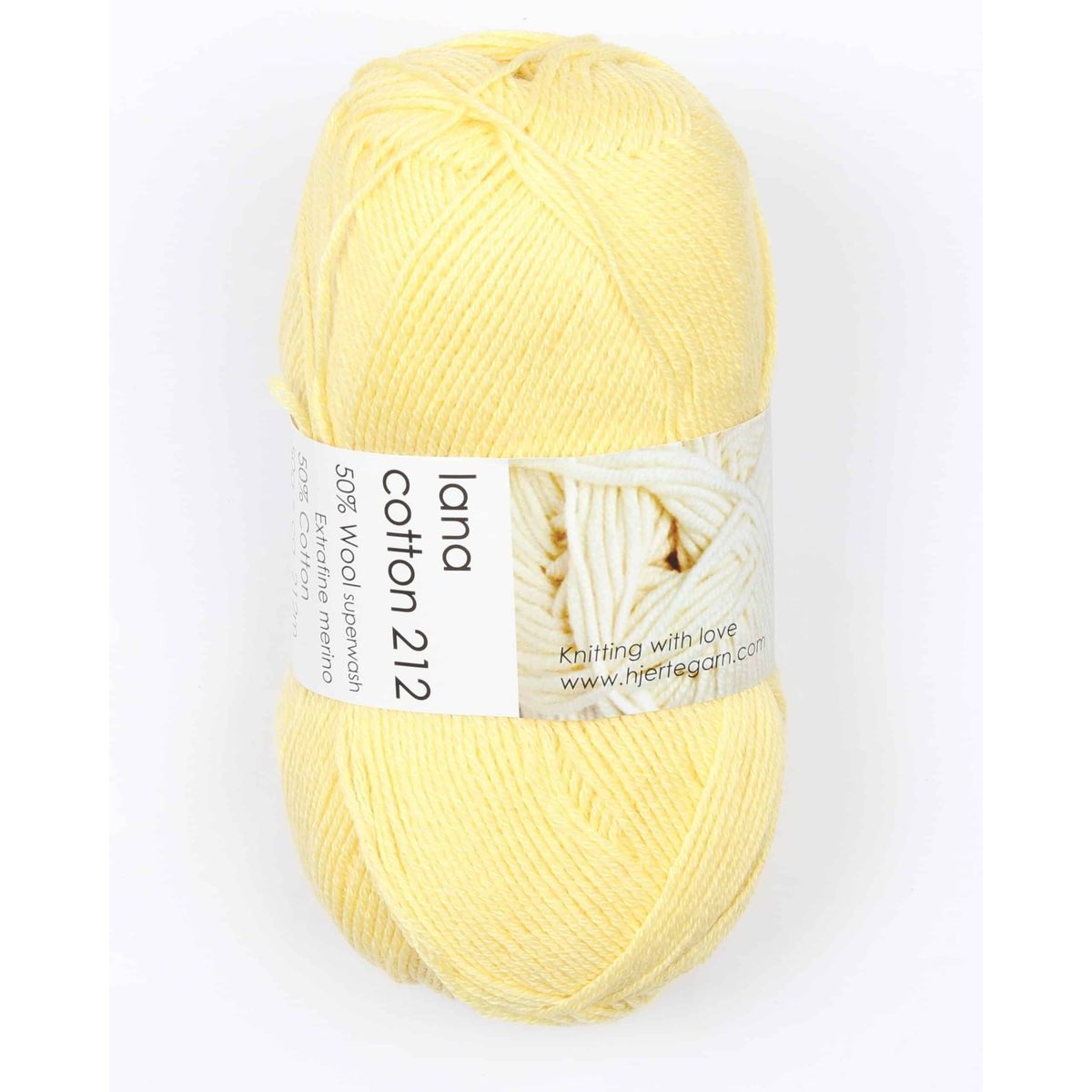 Lana Cotton 212 fra Hjertegarn i mange farver - 3050 lys gul - 50% Bomuld, 50% Merinould