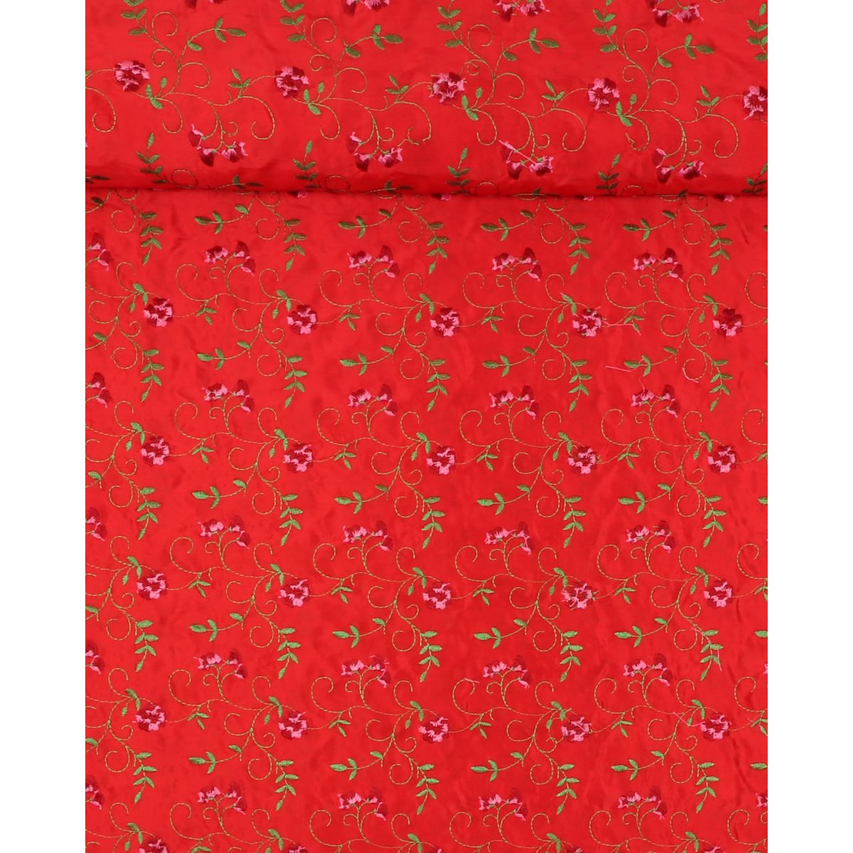 Rød med broderet blomster - Polyester - 100% Polyester