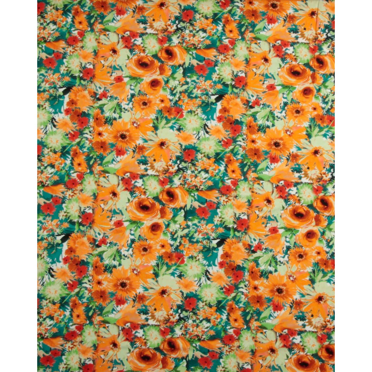 Orange blomster - Jersey, bomuld/modal - 4% Elastan, 48% Bomuld, 48% Modal