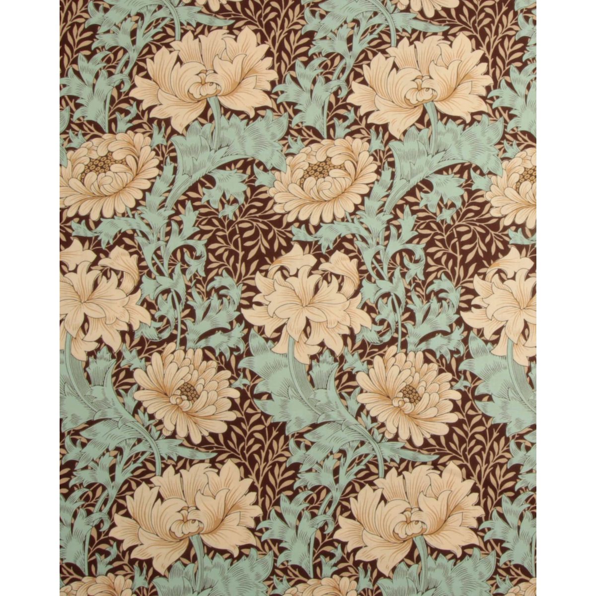 Chrysanthemun, brun/aqua - William Morris - 100% Bomuld