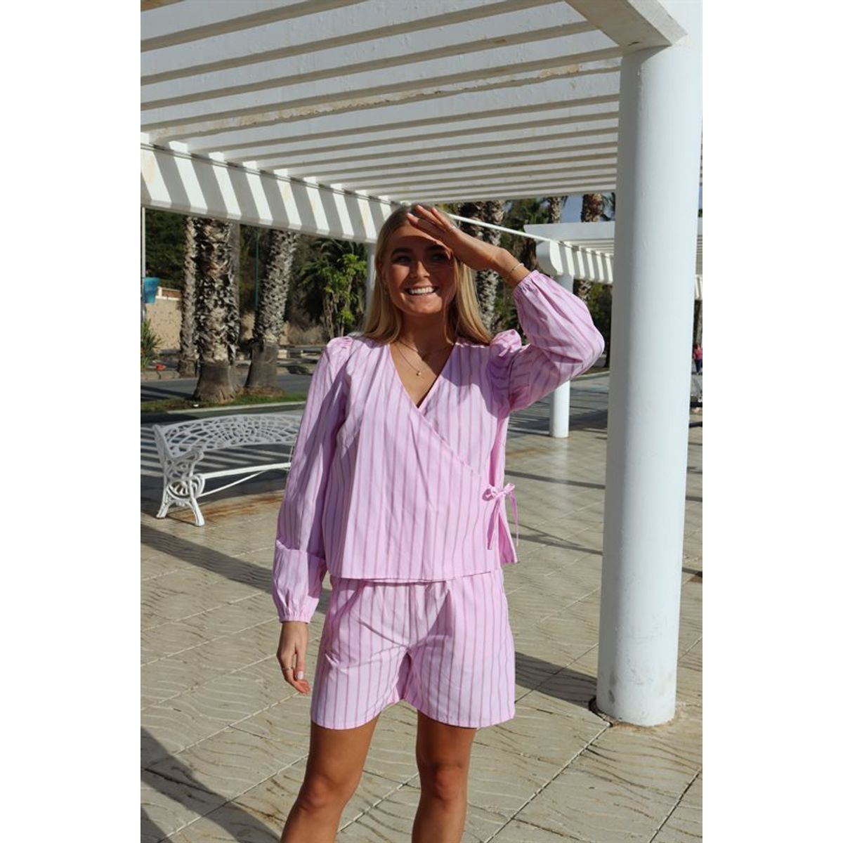 Liberté - Pianna Wrap Blouse - Pink Stripe