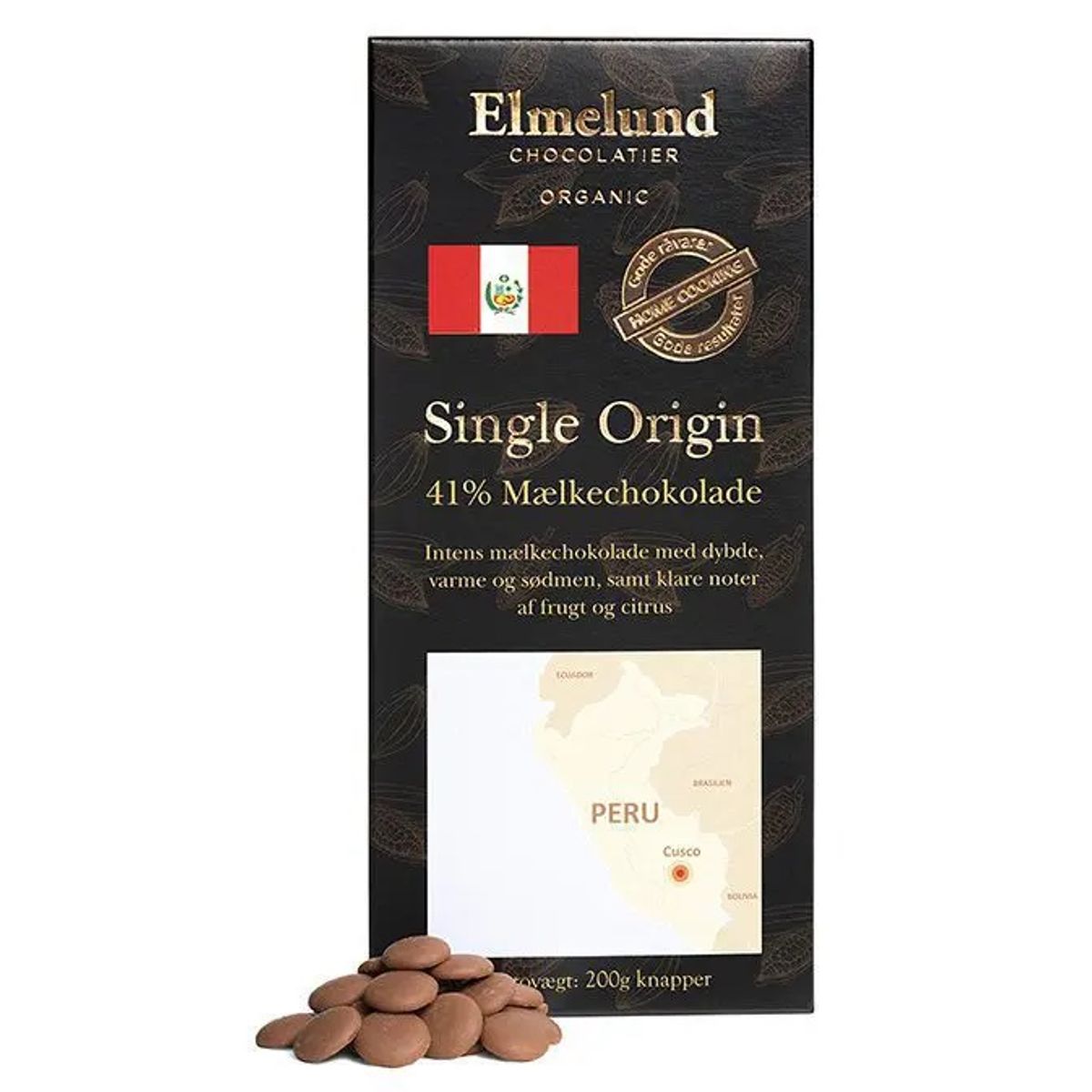 Elmelund Chocolatier - Økologiske Chokolade knapper - 41% Mælkechokolade - 200g