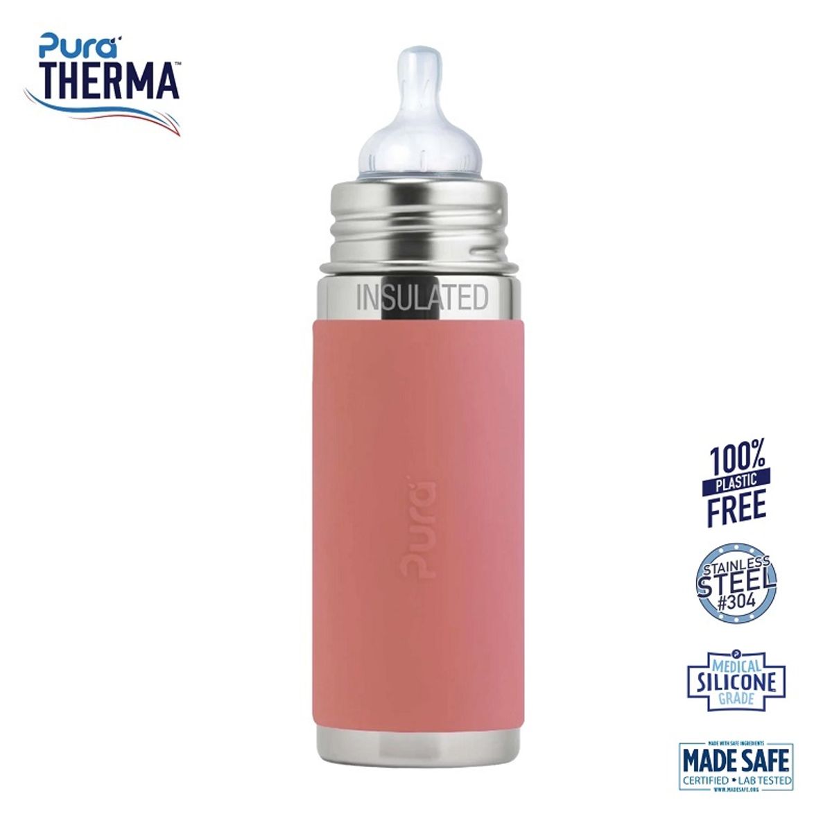 Pura® - Therma Kiki Baby Sutteflaske 3+ mdr. Rosa 260ml - Medium flow