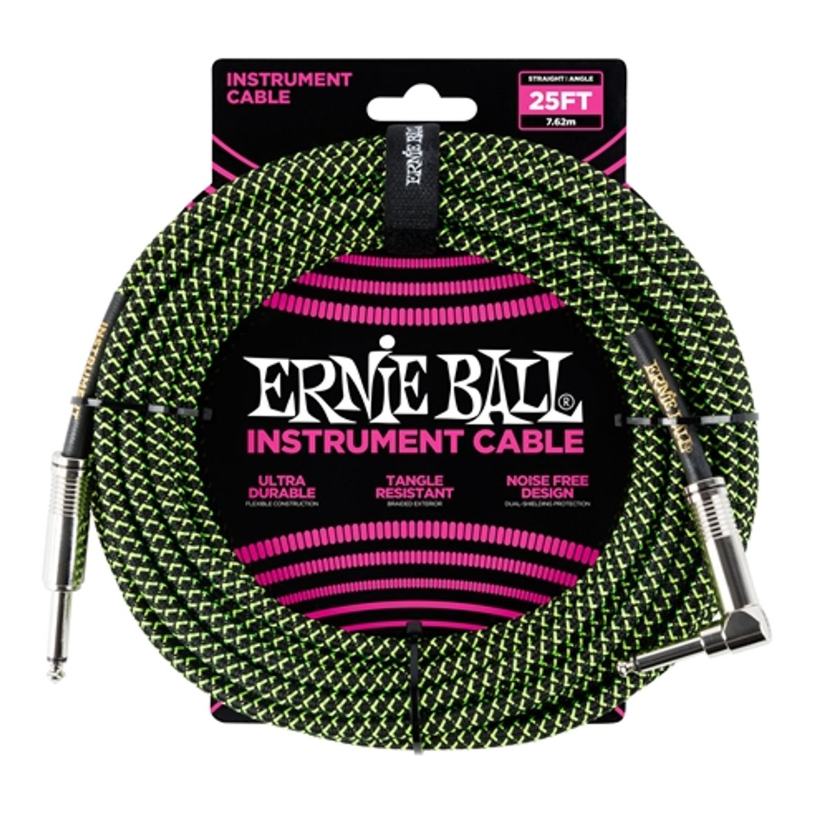 Ernie Ball 6066 Guitar Kabel (Sort, Grøn, 7,5m)