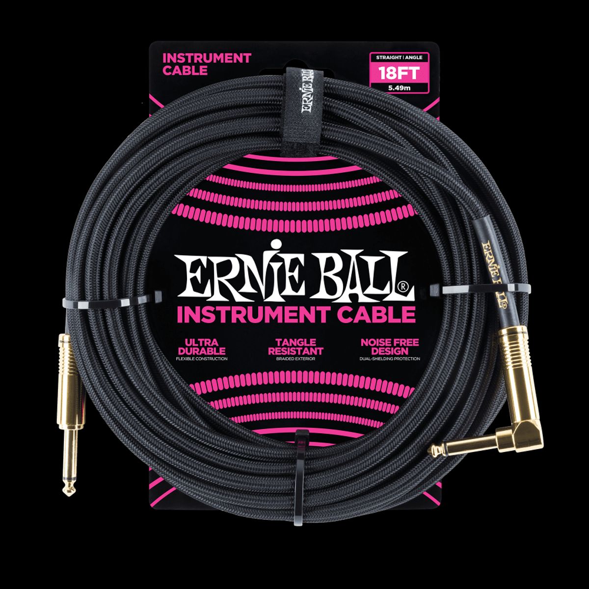 Ernie Ball 6086 Guitar Kabel (Sort, 5,4m)