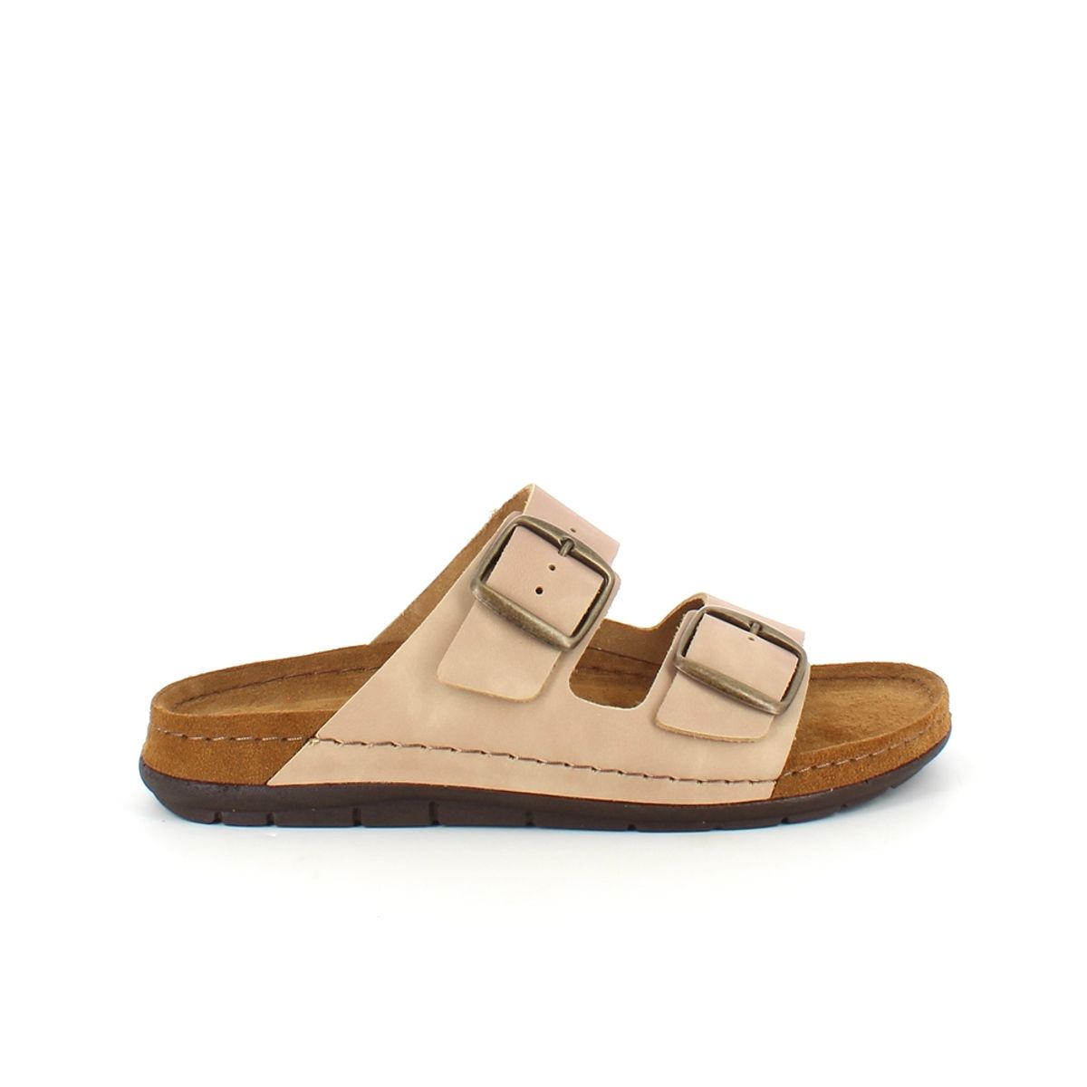 Lys brun slip-in sandal i skind med brede remme - 38