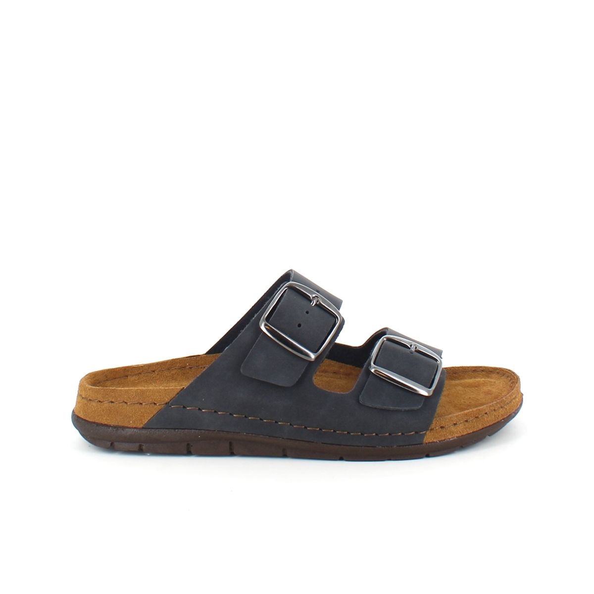 Sort slip-in sandal i skind med brede remme - 38